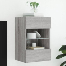 Berkfield TV Wall Cabinet with LED Lights Grey Sonoma 40x30x60.5 cm