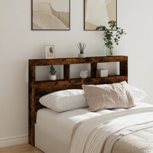 Berkfield Headboard Cabinet with LED Smoked Oak 140x17x102 cm