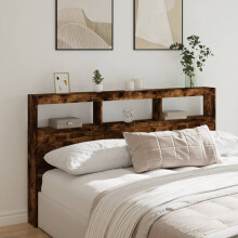 Berkfield Headboard Cabinet with LED Smoked Oak 180x17x102 cm