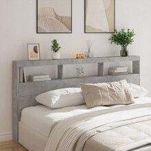 Berkfield Headboard Cabinet with LED Concrete Grey 200x17x102 cm