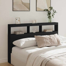 Berkfield Headboard Cabinet with LED Black 160x17x102 cm