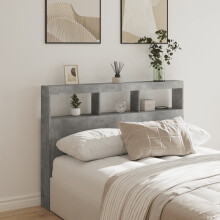 Berkfield Headboard Cabinet with LED Concrete Grey 140x17x102 cm