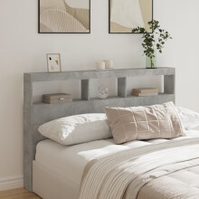 Berkfield Headboard Cabinet with LED Concrete Grey 160x17x102 cm