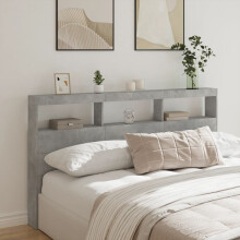 Berkfield Headboard Cabinet with LED Concrete Grey 180x17x102 cm