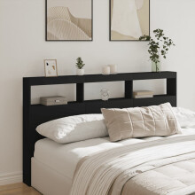 Berkfield Headboard Cabinet with LED Black 180x17x102 cm