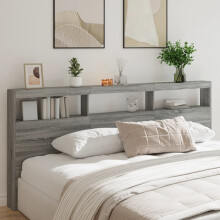 Berkfield Headboard Cabinet with LED Grey Sonoma 220x17x102 cm