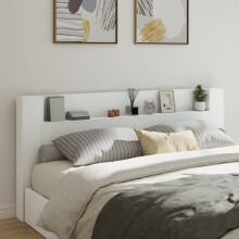 Berkfield Headboard Cabinet with LED White 220x16.5x103.5 cm