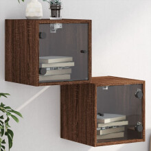 Berkfield Bedside Cabinets with Glass Doors 2 pcs Brown Oak 35x37x35 cm
