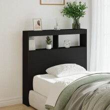 Berkfield Headboard Cabinet with LED Black 100x17x102 cm