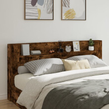 Berkfield Headboard Cabinet with LED Smoked Oak 220x16.5x103.5 cm