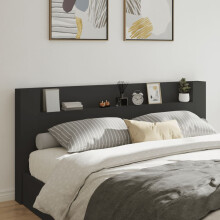 Berkfield Headboard Cabinet with LED Black 220x16.5x103.5 cm