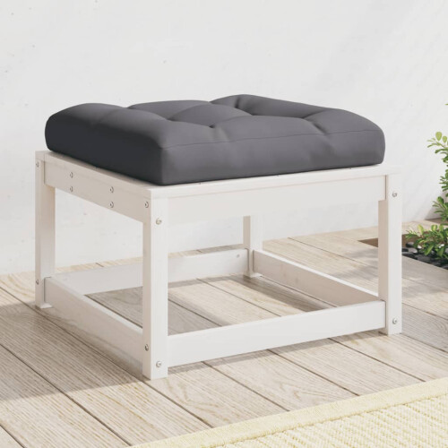 Berkfield Garden Footstool with Cushions White Solid Wood Pine