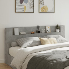 Berkfield Headboard Cabinet with LED Concrete Grey 220x16.5x103.5 cm