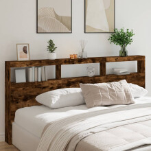 Berkfield Headboard Cabinet with LED Smoked Oak 220x17x102 cm