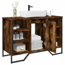 Berkfield Bathroom Sink Cabinet Smoked Oak 91x35x60 cm Engineered Wood