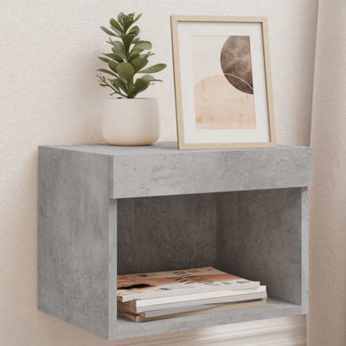 Berkfield Bedside Cabinets with LED Lights Wall-mounted 2 pcs Concrete Grey