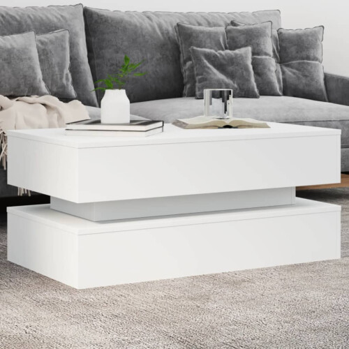 Berkfield Coffee Table with LED Lights White 90x50x40 cm