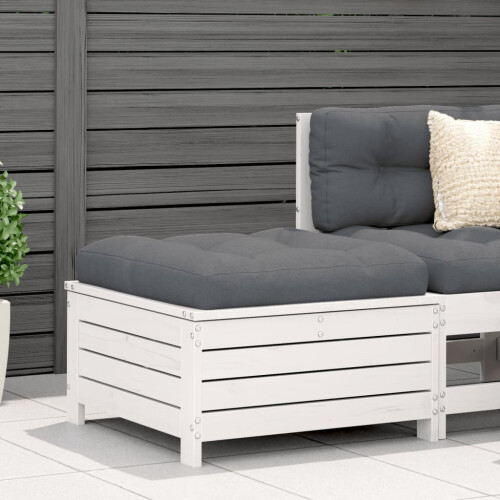 Berkfield Garden Footstool with Cushion White Solid Wood Pine