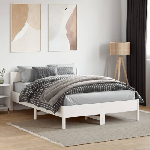 Berkfield Bed Frame without Mattress White 135x190 cm Double Solid Wood Pine