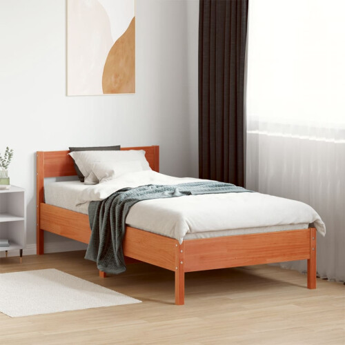 Berkfield Bed Frame without Mattress Wax Brown 75x190 cm Small Single Solid Wood Pine