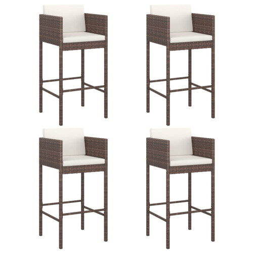 Berkfield Bar Stools 4 pcs with Cushions Brown Poly Rattan 1