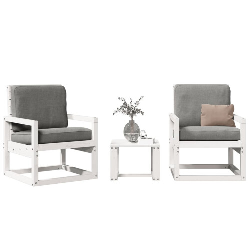 Berkfield 3 Piece Garden Lounge Set White Solid Wood Pine