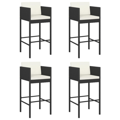 Berkfield Bar Stools 4 pcs with Cushions Black Poly Rattan 1