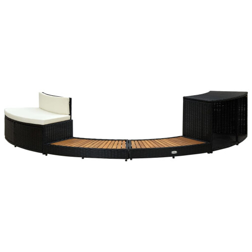 Berkfield Spa Surround Black Poly Rattan and Solid  Acacia Wood 1