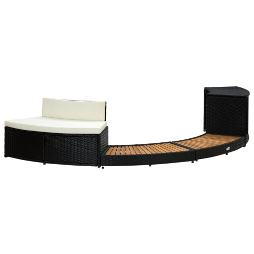 Berkfield Spa Surround Black Poly Rattan and Solid  Acacia Wood 2
