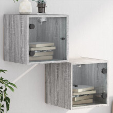 Berkfield Bedside Cabinets with Glass Doors 2 pcs Grey Sonoma 35x37x35 cm