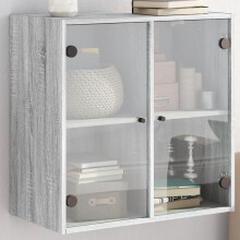Berkfield Wall Cabinet with Glass Doors Grey Sonoma 68x37x68.5 cm