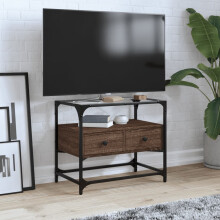 Berkfield TV Cabinet with Glass Top Brown Oak 60x35x51 cm Engineered Wood