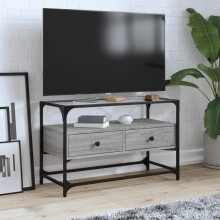 Berkfield TV Cabinet with Glass Top Grey Sonoma 80x35x51 cm Engineered Wood