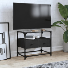 Berkfield TV Cabinet with Glass Top Black 60x35x51 cm Engineered Wood