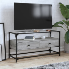 Berkfield TV Cabinet with Glass Top Grey Sonoma 98x35x51 cm Engineered Wood