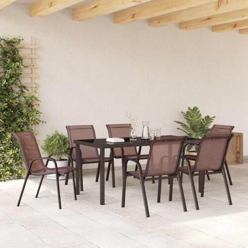 Berkfield Stackable Garden Chairs 6 pcs Brown Textilene Fabric 2