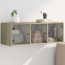 Berkfield Wall Cabinet with Glass Doors Sonoma Oak 102x37x35 cm