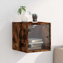 Berkfield Bedside Cabinet with Glass Door Smoked Oak 35x37x35 cm