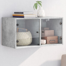 Berkfield Wall Cabinet with Glass Doors Concrete Grey 68.5x37x35 cm