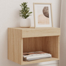 Berkfield Bedside Cabinet with LED Lights Wall-mounted Sonoma Oak