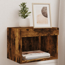 Berkfield Bedside Cabinets with LED Lights Wall-mounted 2 pcs Smoked Oak