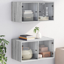 Berkfield Wall Cabinets with Glass Doors 2 pcs Grey Sonoma 68.5x37x35 cm
