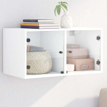 Berkfield Wall Cabinet with Glass Doors White 68.5x37x35 cm