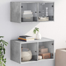 Berkfield Wall Cabinets with Glass Doors 2 pcs Concrete Grey 68.5x37x35 cm