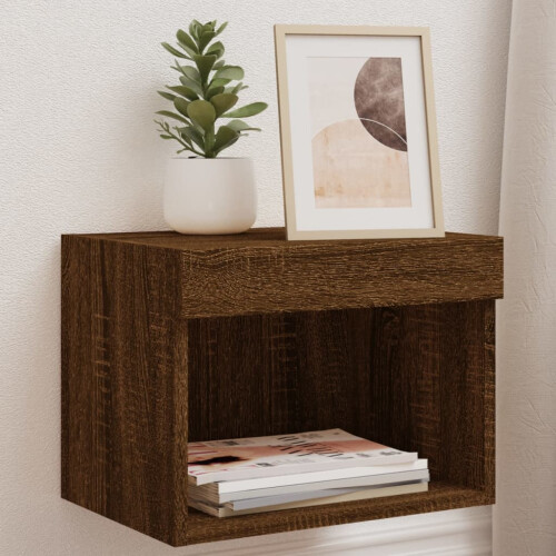 Berkfield Bedside Cabinets with LED Lights Wall-mounted 2 pcs Brown Oak
