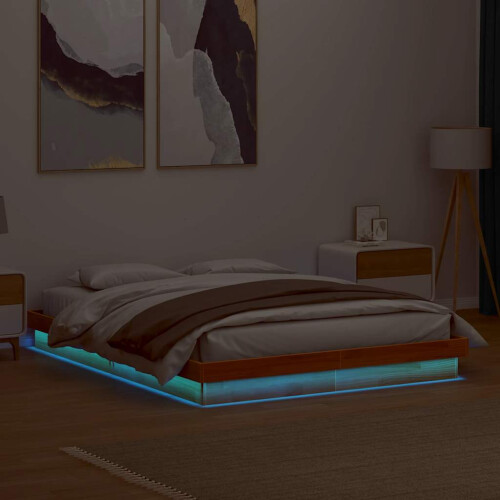 Berkfield LED Bed Frame without Mattress Wax Brown 150x200 cm King Size Solid Wood
