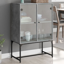 Berkfield Side Cabinet with Glass Doors Concrete Grey 69x37x100 cm
