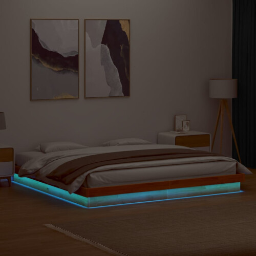 Berkfield LED Bed Frame without Mattress Wax Brown 200x200 cm Solid Wood