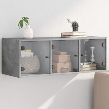 Berkfield Wall Cabinet with Glass Doors Concrete Grey 102x37x35 cm