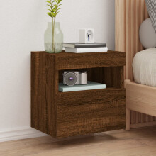 Berkfield TV Wall Cabinet with LED Lights Brown Oak 40x30x40 cm